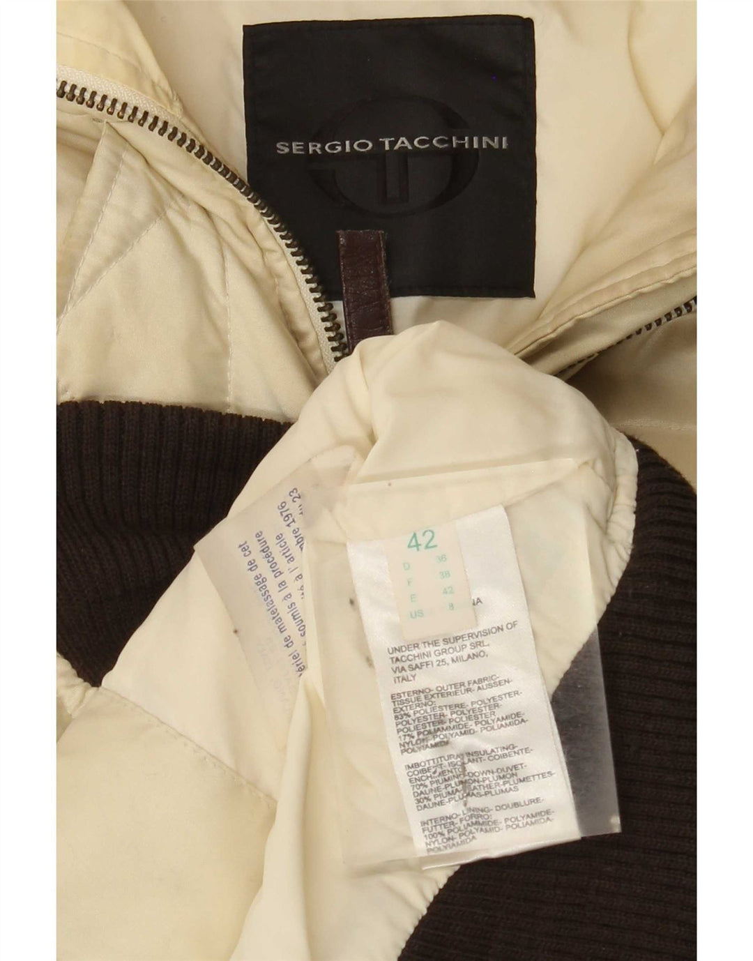 Sergio Tacchini Dame Hooded Polstret Jakke IT 42 Medium Beige Colourblock