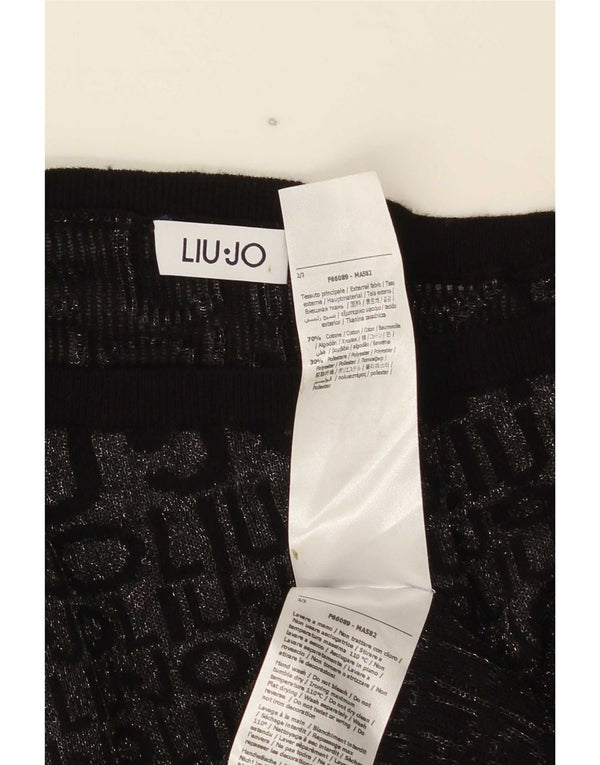 Liu Jo Womens Graphic Boat Neck Jumper Sweater UK 10 Small Black