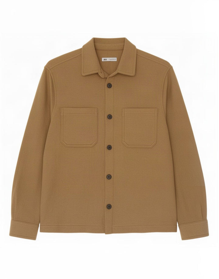 Zara Herre Overshirt Skjorte Stor Beige Polyester