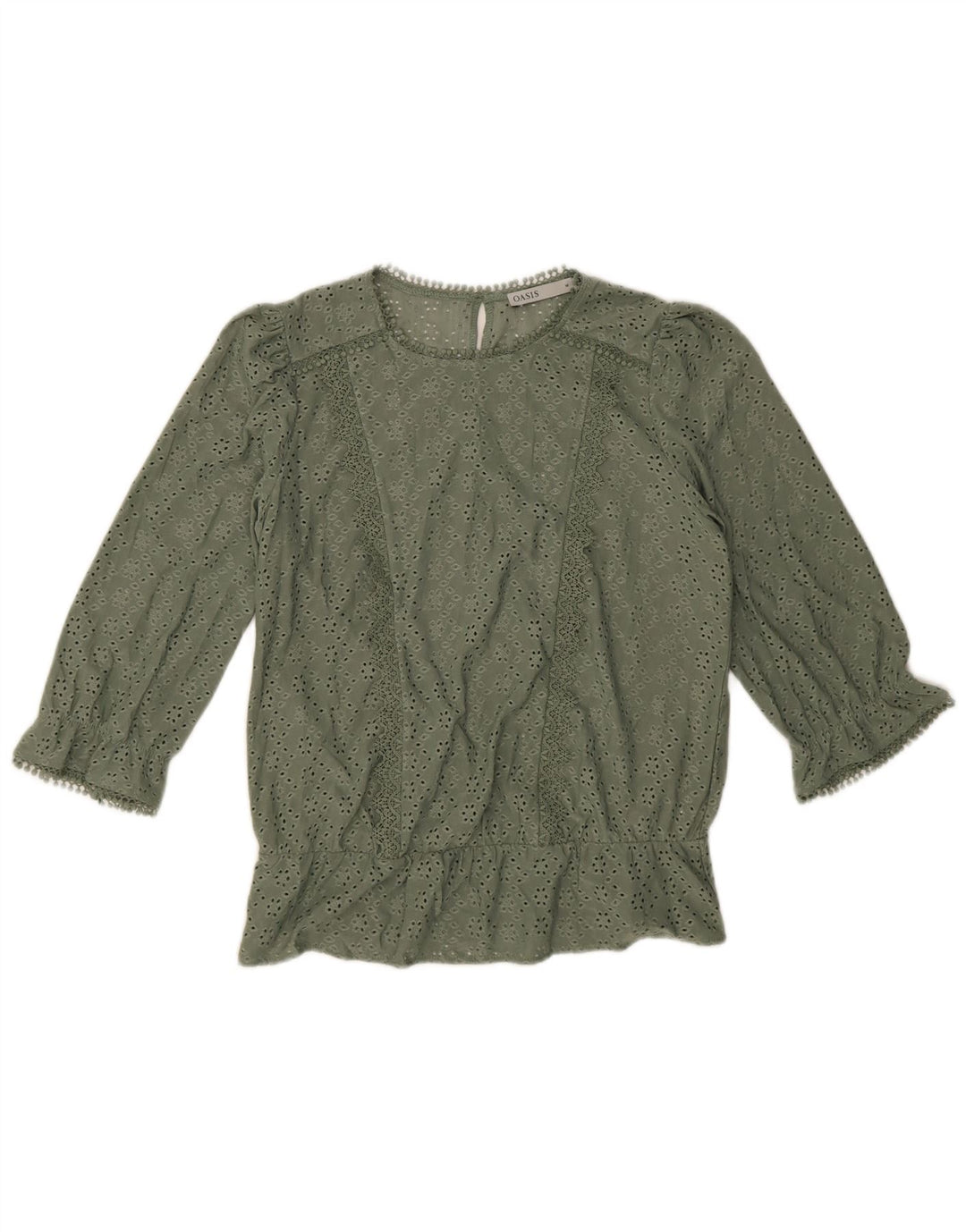 Oasis Dame 3/4 ærmet bluse Top UK 12 Medium Green Polyester