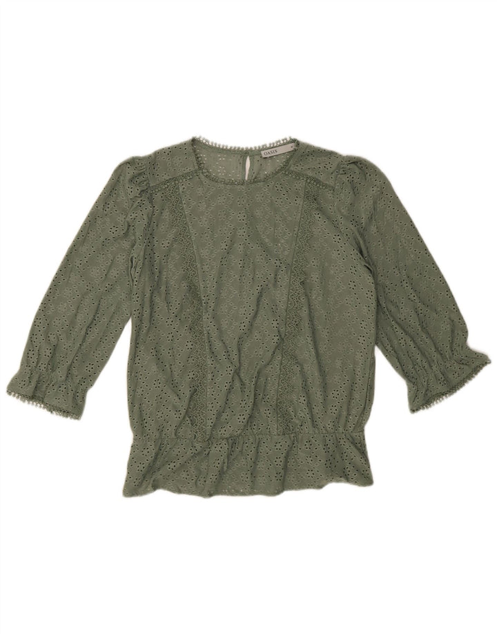 Oasis Dame 3/4 ærmet bluse Top UK 12 Medium Green Polyester