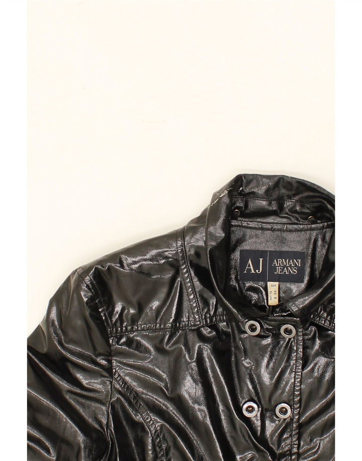 ARMANI JEANS Womens Overcoat EU 44 Large Black Polyester Vintage Armani Jeans and Second-Hand Armani Jeans from Messina Hembry 