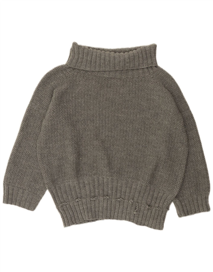 VINTAGE Dame Oversized rullehals sweater UK 22 3XL Grå