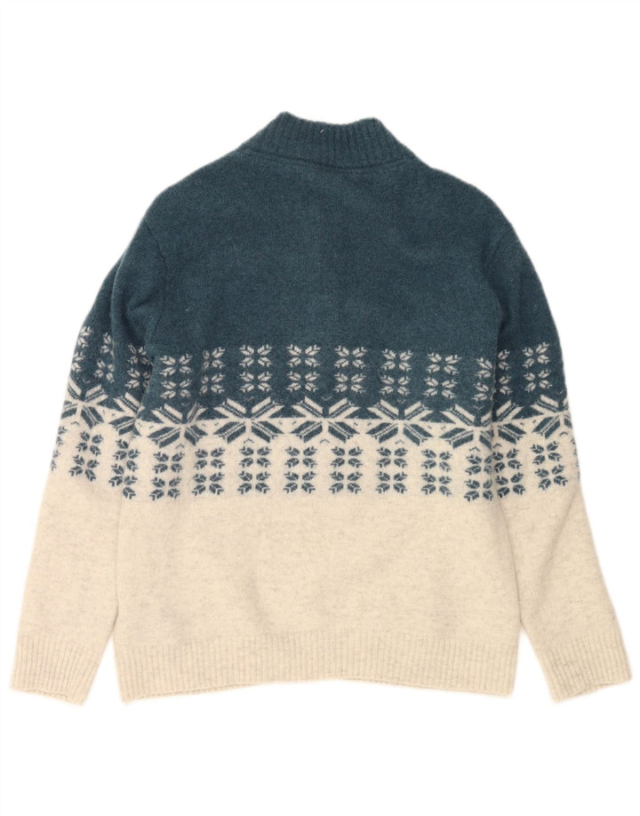 CREW TØJ Herre Button Neck Jumper Sweater Large Blue Fair Isle