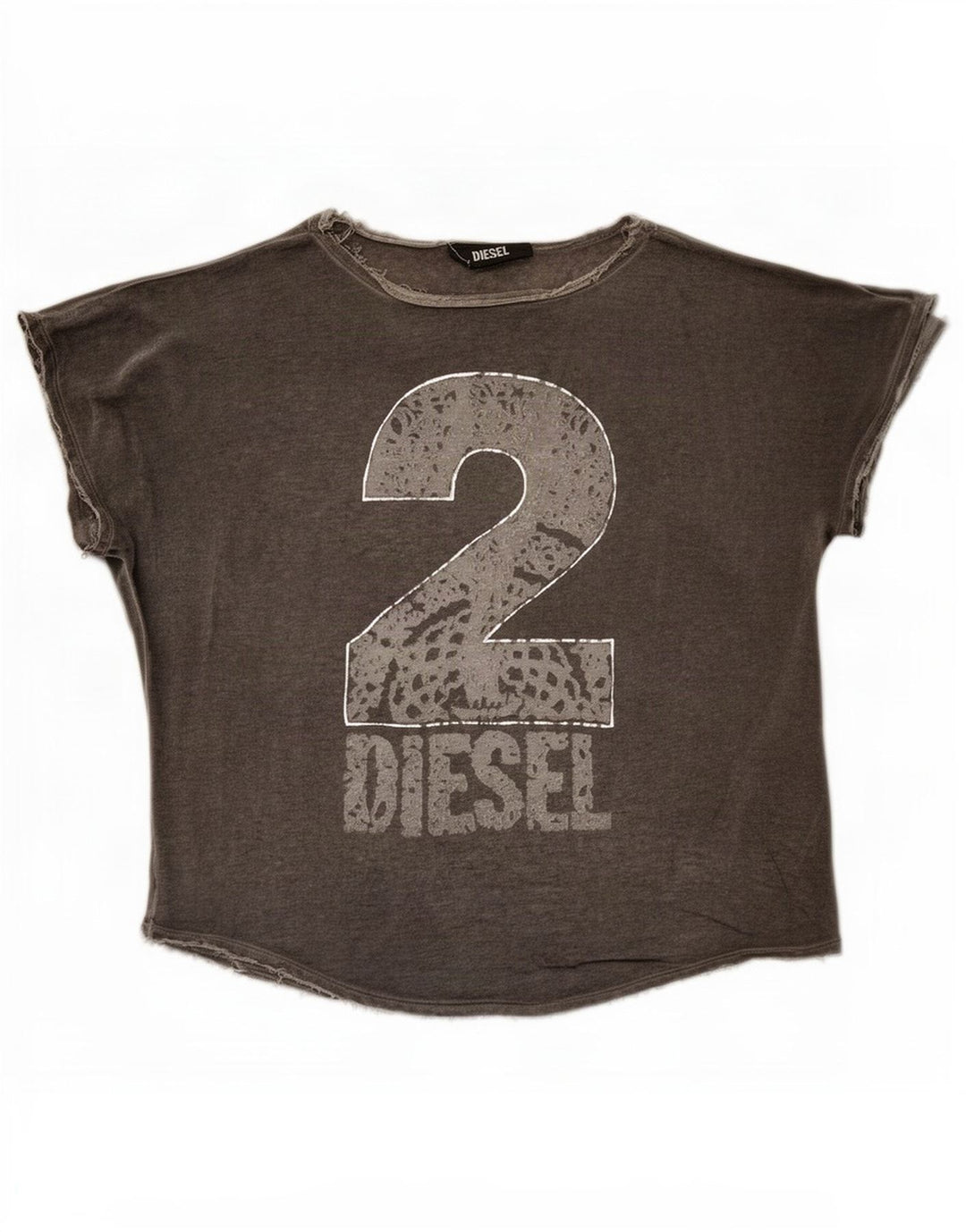 Diesel Dame Oversized grafisk T-shirt Top UK 10 Small Grey Rayon