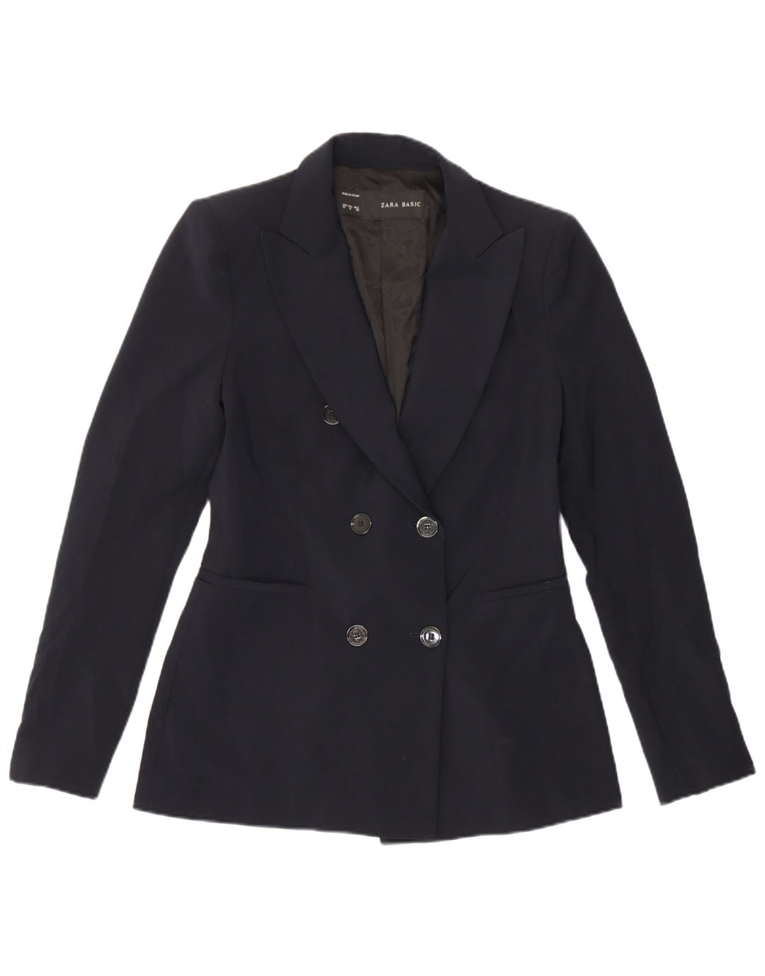 Zara Dame Dobbeltradet Blazer Jacket UK 12 Medium Navy Blue Polyester