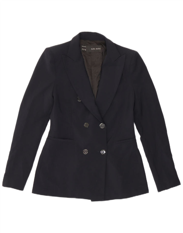 Zara Dame Dobbeltradet Blazer Jacket UK 12 Medium Navy Blue Polyester