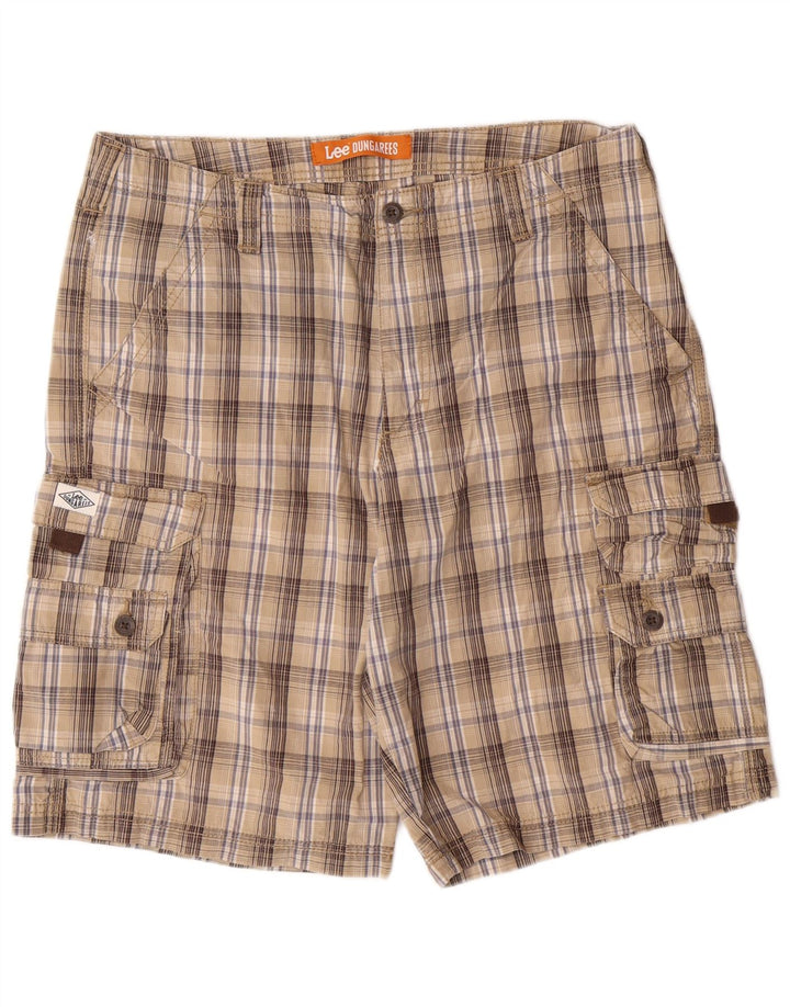 LEE Dungarees til mænd Cargo Shorts W34 Stor beige ternet bomuld
