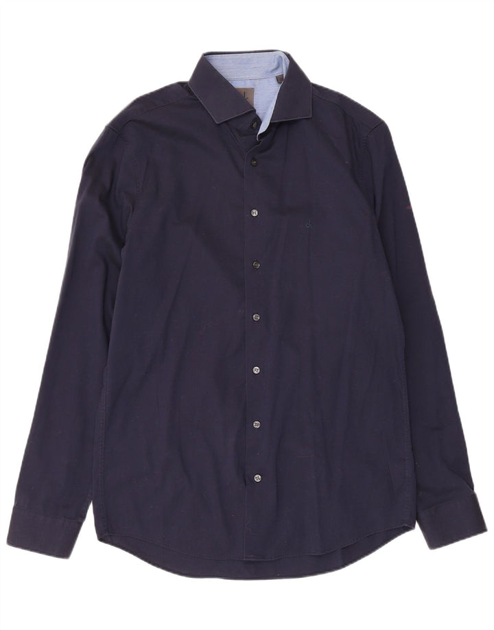 Calvin Klein Herre Fitted Shirt Størrelse 39 15 1/2 Medium Marineblå Bomuld