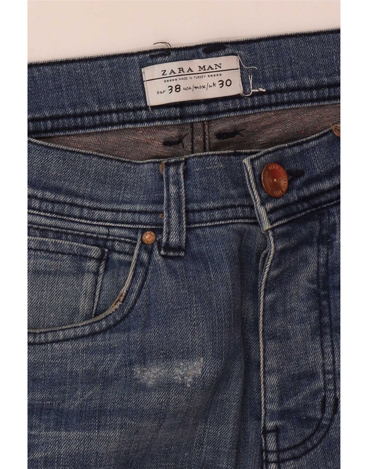 Zara Herre Distressed Slim Jeans EU 38 Small W30 L32 Blue
