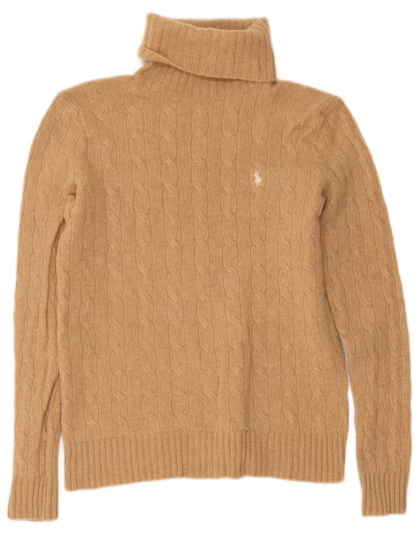 Polo Ralph Lauren Womens Roll Neck Jumper Sweater UK 12 Medium Beige Wool