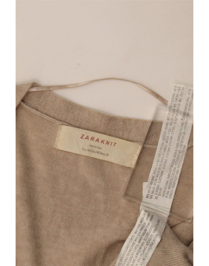 Zara Dame Cardigan Sweater UK 12 Medium Beige Rayon