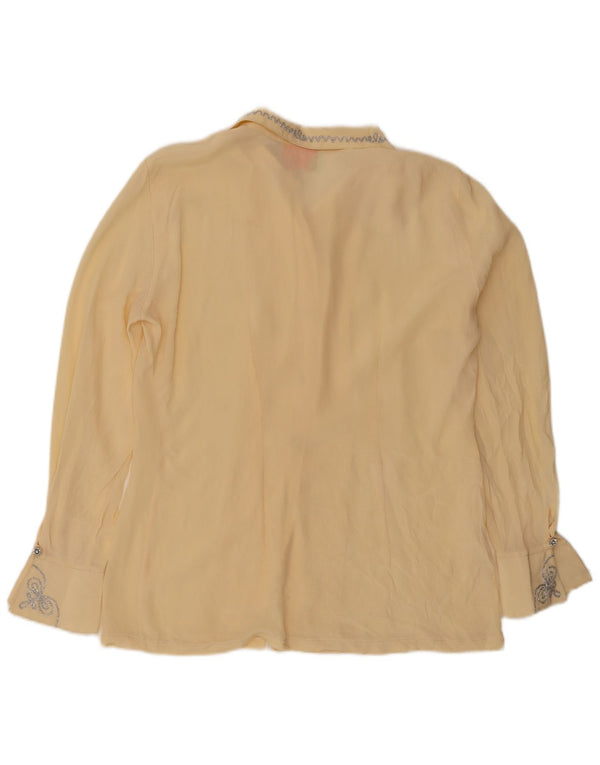 Vintage dameskjorte bluse UK 16 Large Yellow Silk