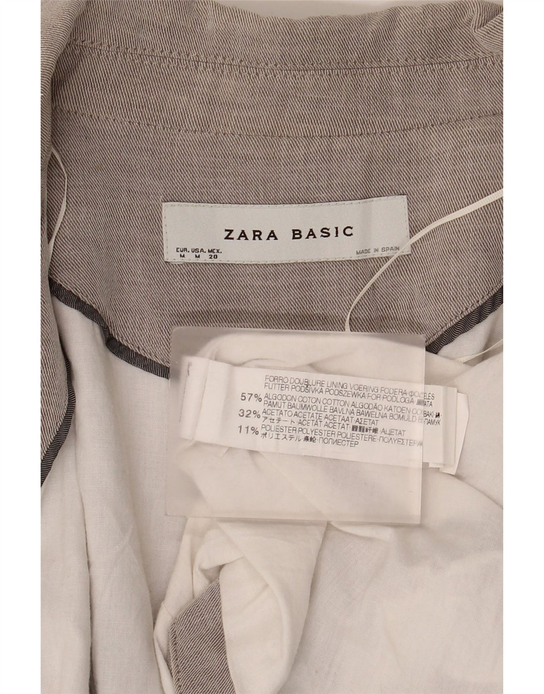 Zara Dame Open Crop Blazer Jacket UK 12 Medium Grey Bomuld