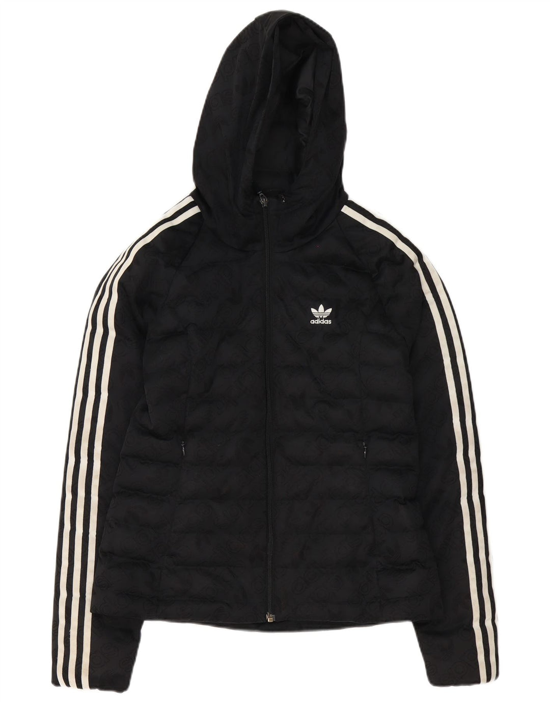 Adidas grafisk polstret hættejakke til kvinder UK 8 Lille sort polyester