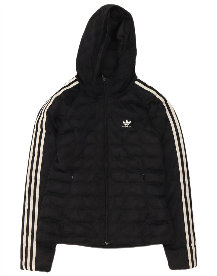 Adidas grafisk polstret hættejakke til kvinder UK 8 Lille sort polyester
