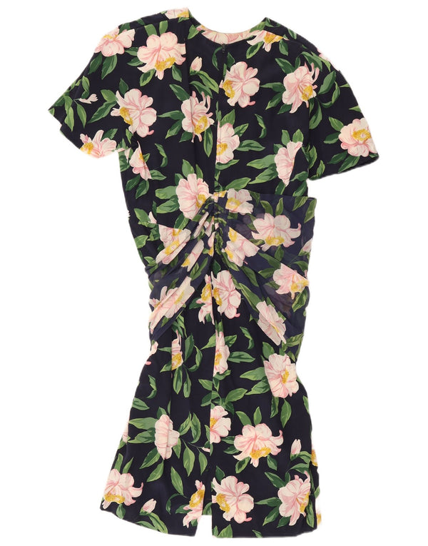 MIMMINA Dame Drop Waist Dress UK 10 Small Navy Blue Floral