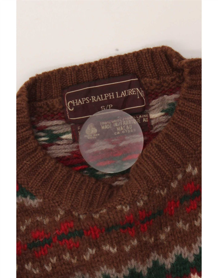 Chaps Herre Crew Neck Jumper Sweater Small Brown Fair Isle Virgin Wool