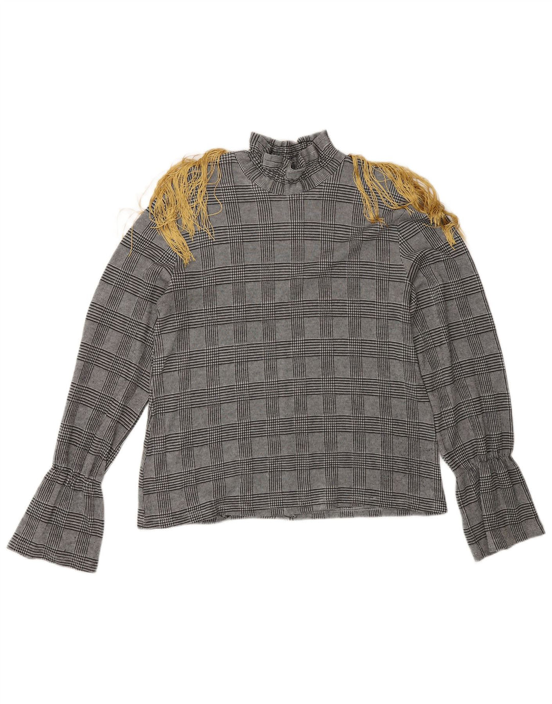 Zara Dame Langærmet Bluse Top UK 12 Medium Grey Check Classic
