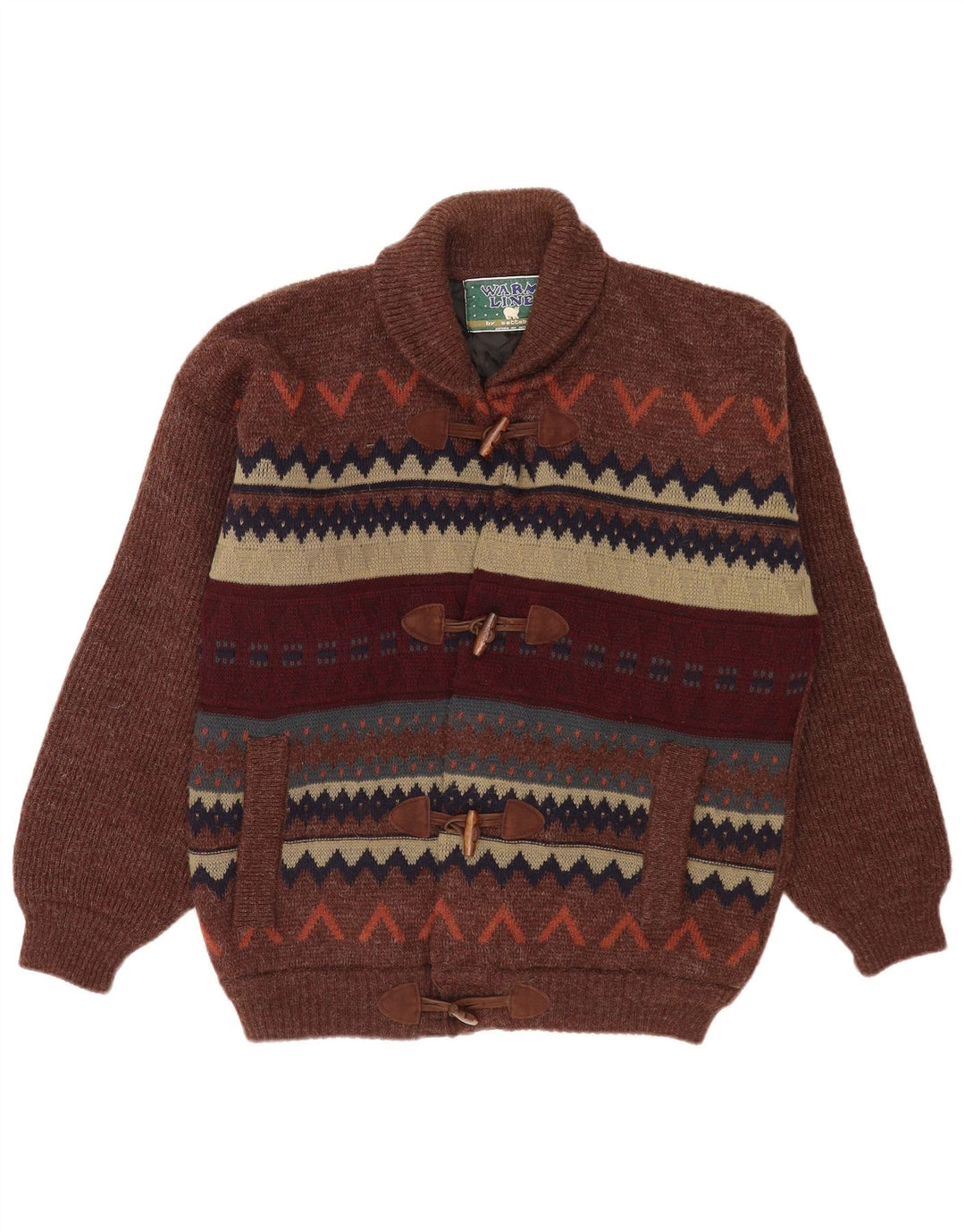 Settebello herre cardigan sweater Stor brun geometrisk uld