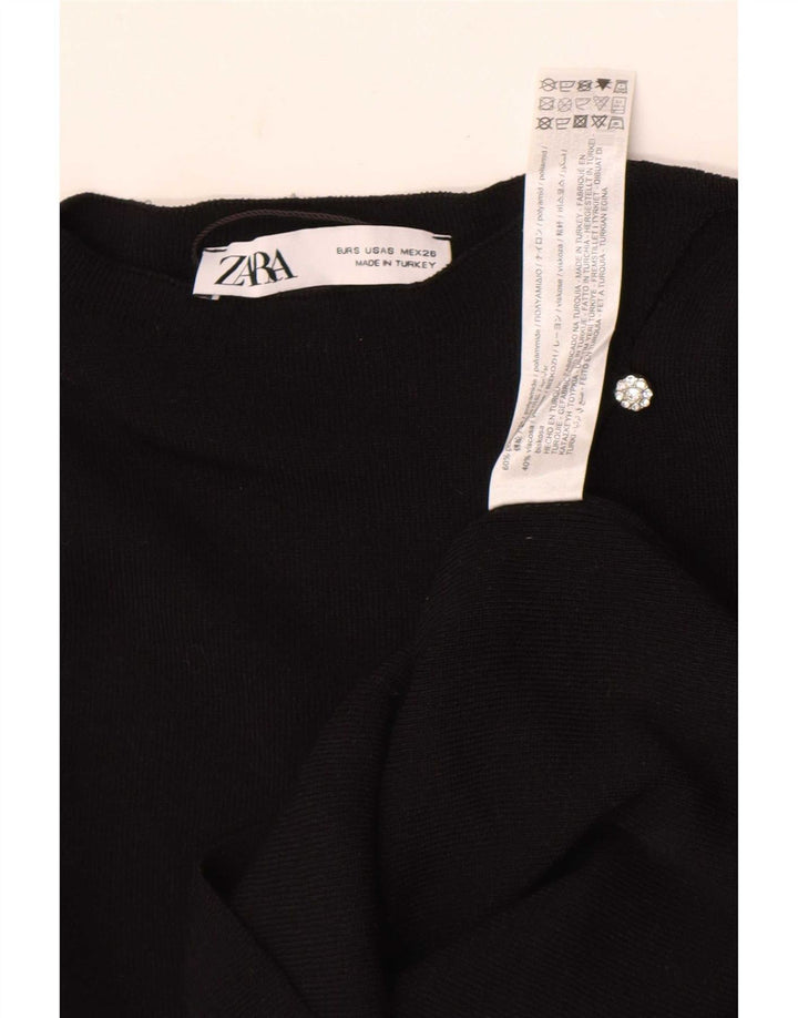 Zara Womens Crop Top Langærmet UK 8 Small Black Polyamide