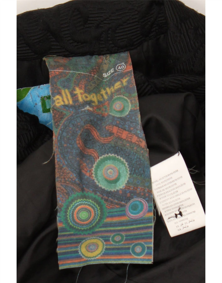 Desigual Dame Overfrakke EU 40 Medium Sort Geometrisk Bomuld