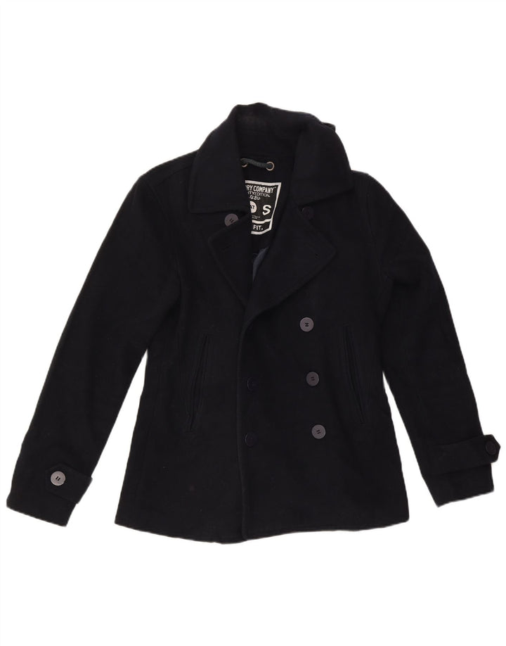 Superdry Herre Slim Fit Pea Coat UK 36 Small Navy Blue Uld