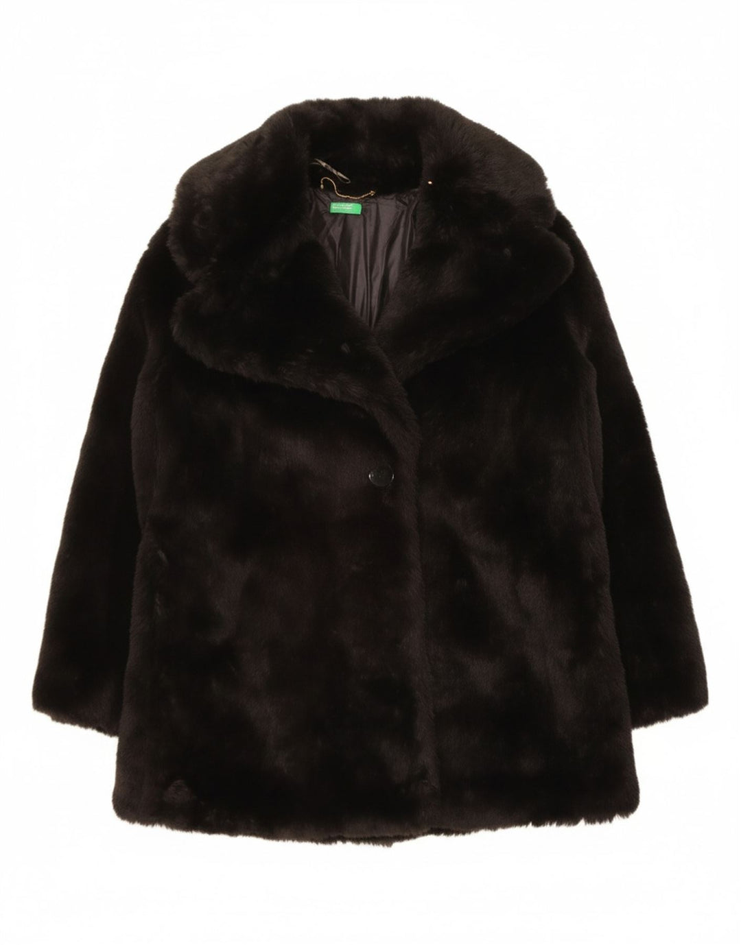 BENETTON Womens Oversized Faux Fur Overcoat UK 14 Medium Black Modacryl