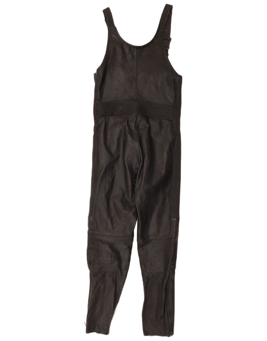 VINTAGE Dame Ærmeløs Læder Jumpsuit UK 12 Medium Sort Læder