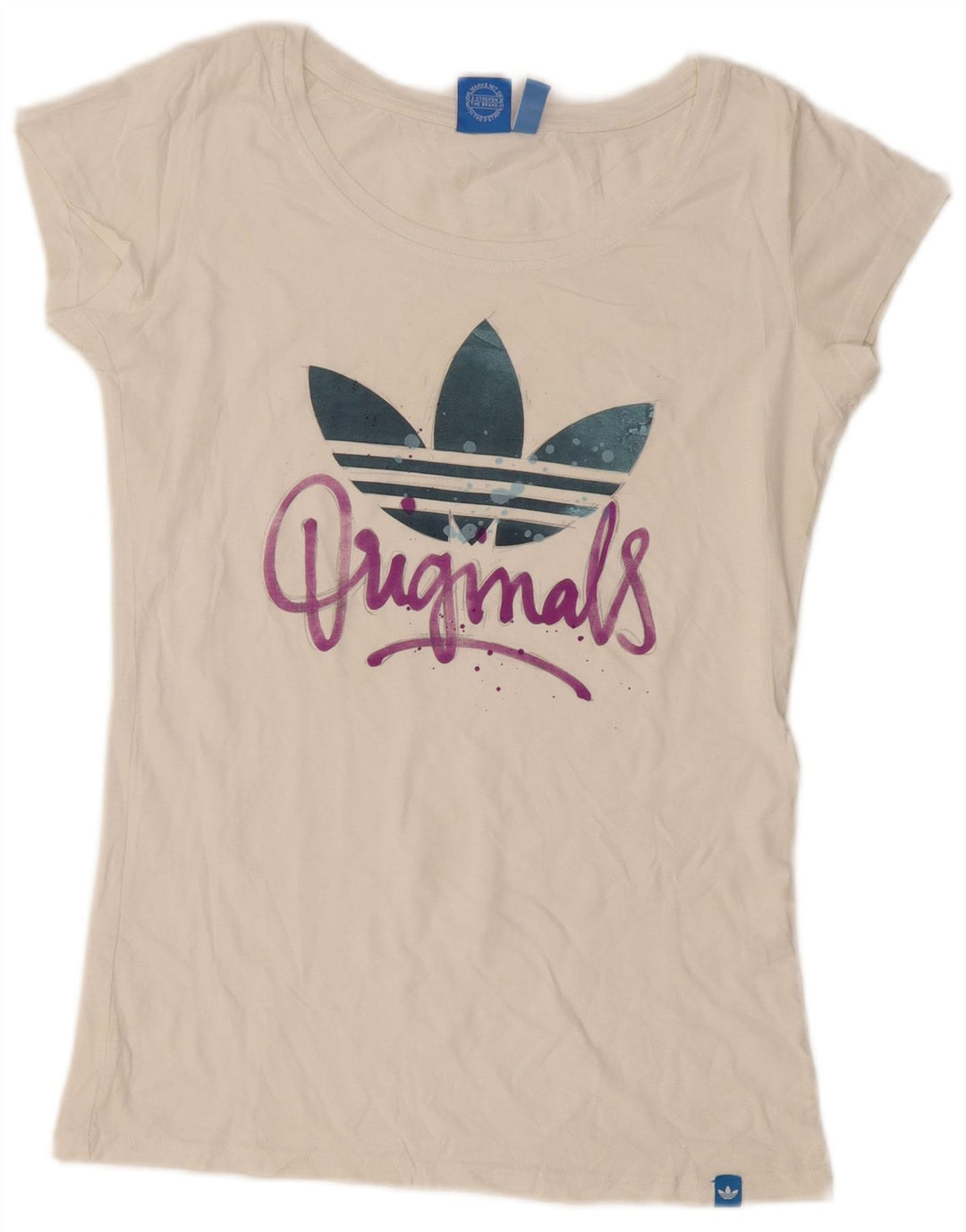 Adidas Dame Grafisk T-Shirt Top UK 12 Medium White