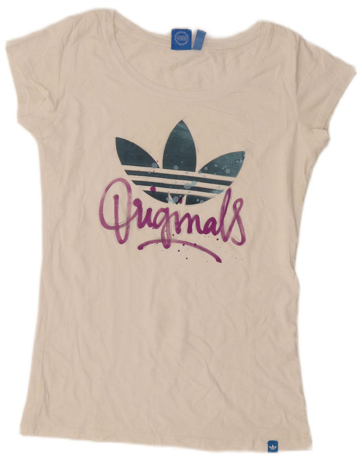 Adidas Dame Grafisk T-Shirt Top UK 12 Medium White