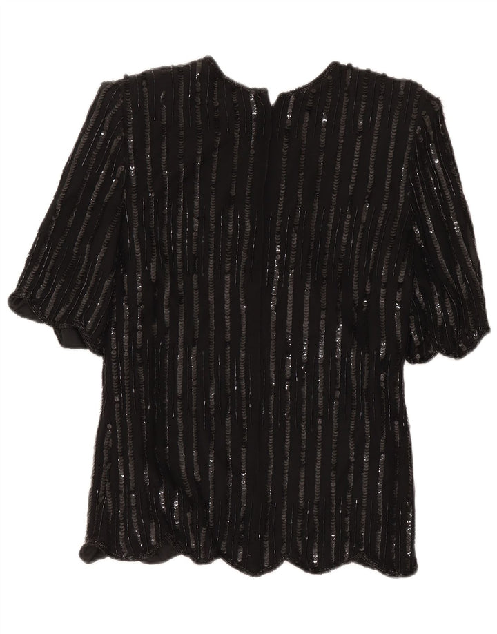 Frank Usher Kvinde Aftenbluse Top UK 10 Small Black Paisley Silk