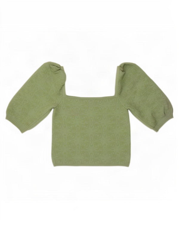 Zara Womens Crop Off Shoulder Top UK 14 Large Green Floral Polyester
