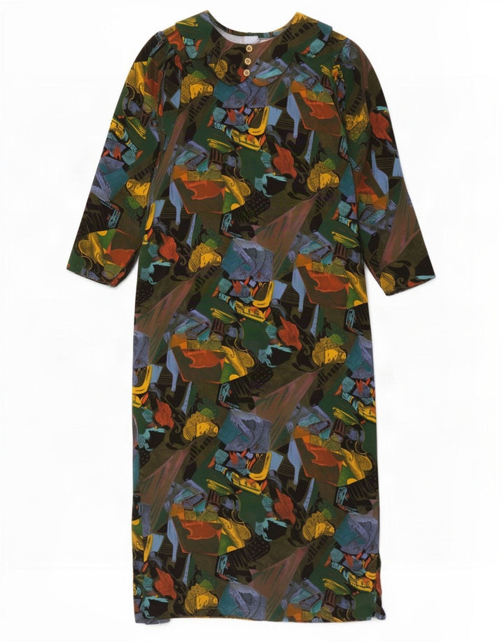 Vintage kvinders abstrakt mønster Maxi Dress UK 16 Large Multicolor