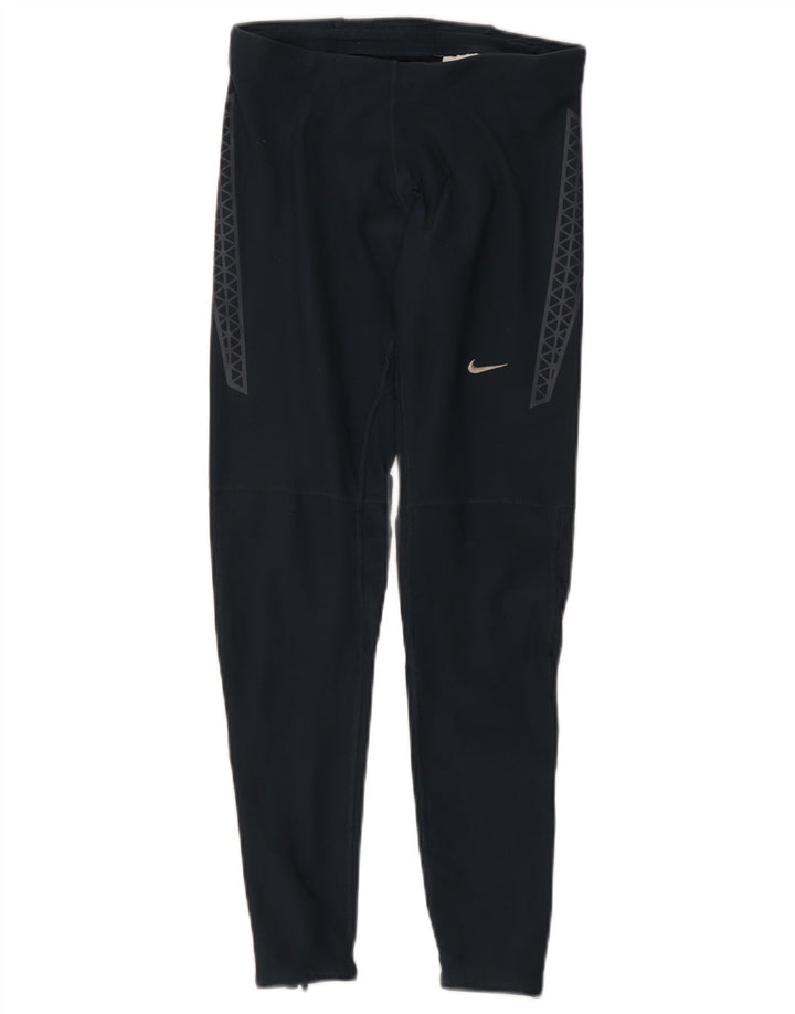 Nike Dame Dri Fit Leggings UK 12 Medium Marineblå Geometrisk Polyester