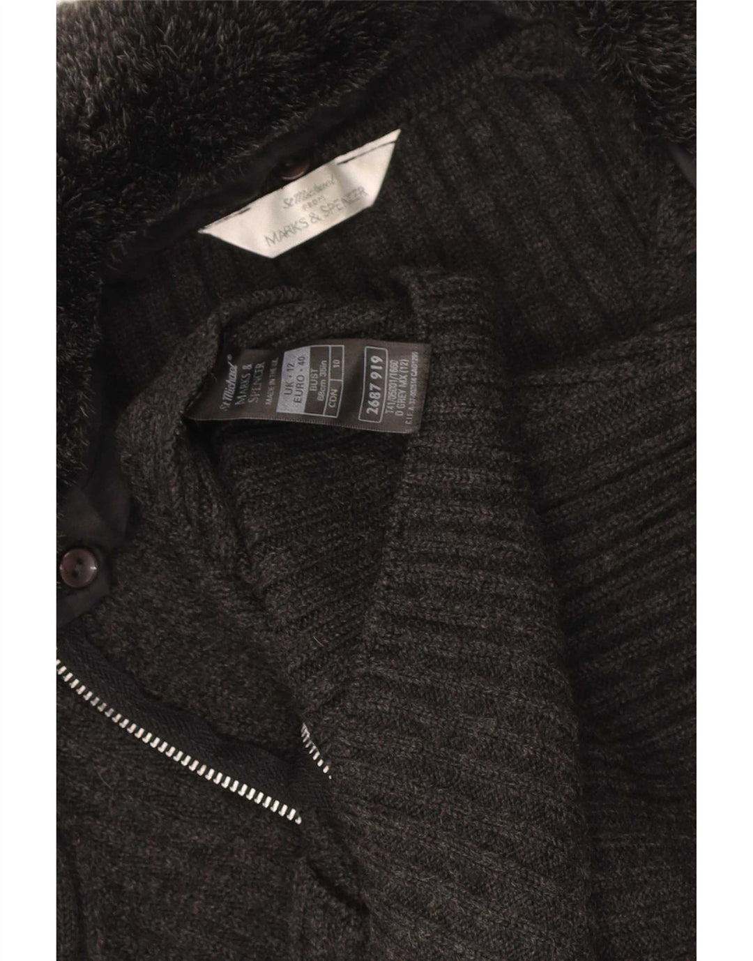 Marks & Spencer Dame Cardigan Sweater UK 12 Medium Grå Akryl