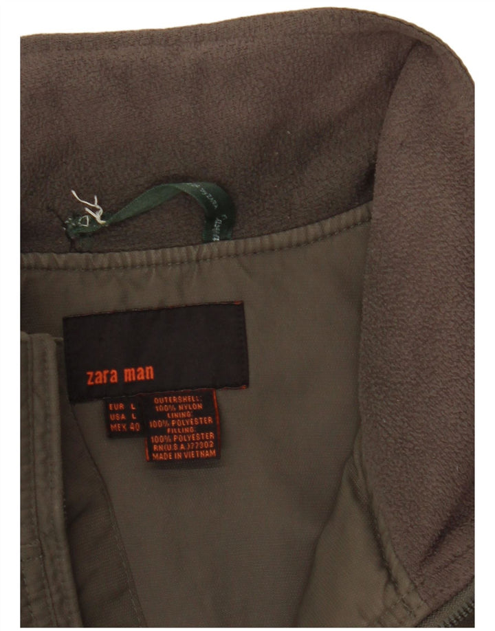 Zara Herre Bomber Jacket UK 40 Stor Khaki Nylon