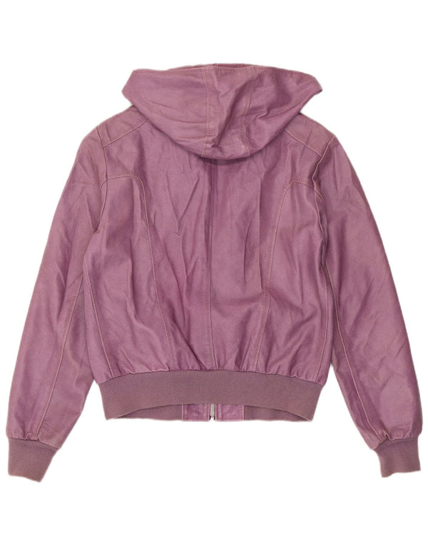 BATA AND MORE Womens Crop Hooded Jacket UK 12 Medium Purple Leather