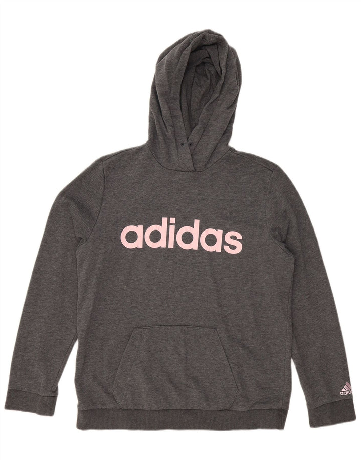 ADIDAS grafisk hættetrøjetrøje til kvinder UK 16/18, stor grå polyester