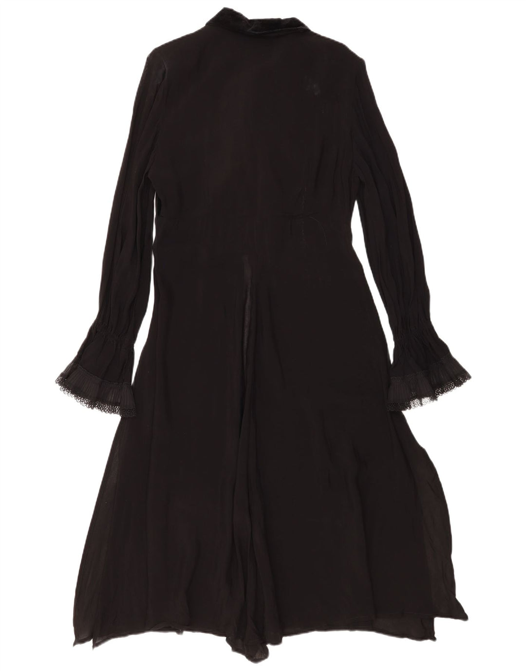 Vintage Dame Langærmet Flæse Front Maxi Kjole IT 44 Medium Sort