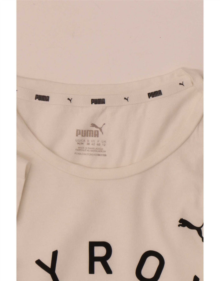 Puma Grafisk T-Shirt Top UK 12 Medium Hvid