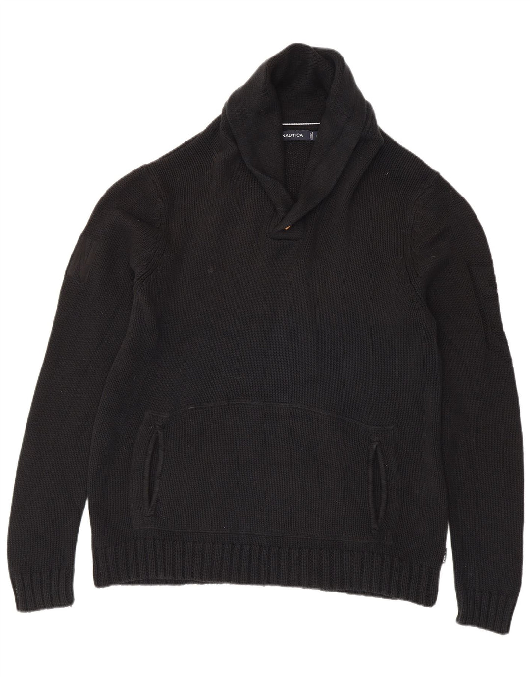 Nautica Herre Sjal Hals Jumper Sweater Stor Sort Bomuld