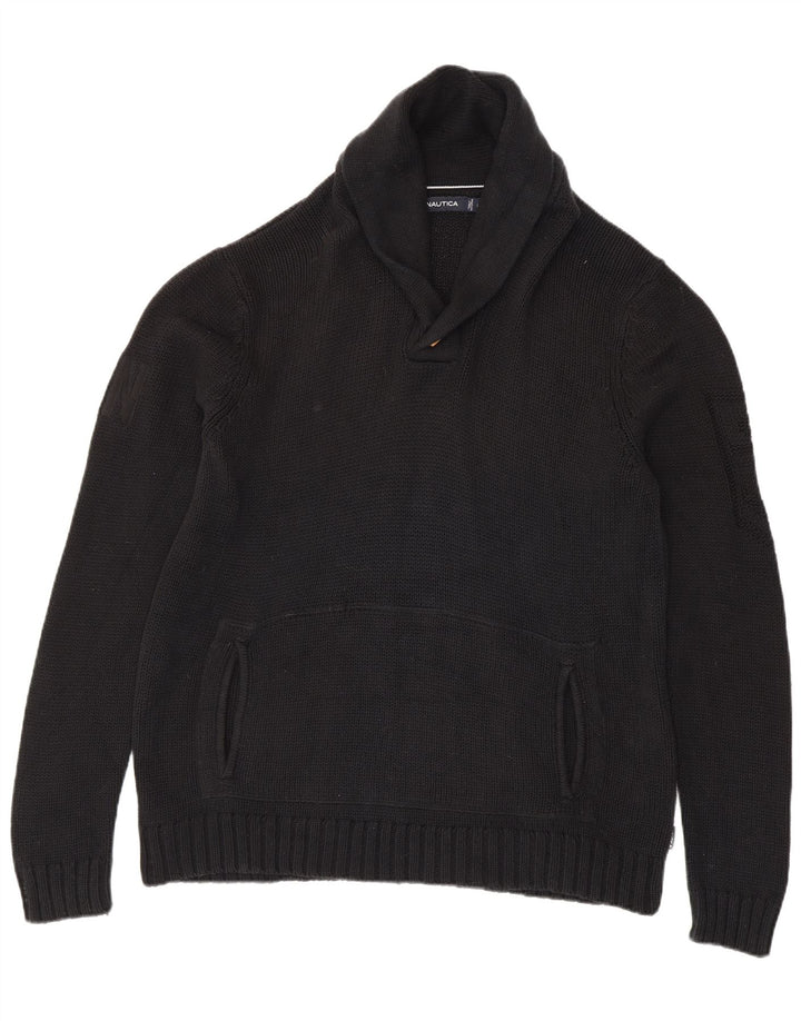 Nautica Herre Sjal Hals Jumper Sweater Stor Sort Bomuld