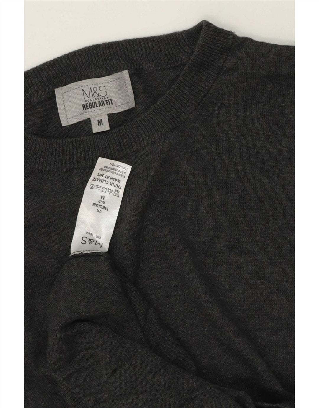 Marks & Spencer Herre Regular Fit Boat Neck Jumper Sweater Medium Grey