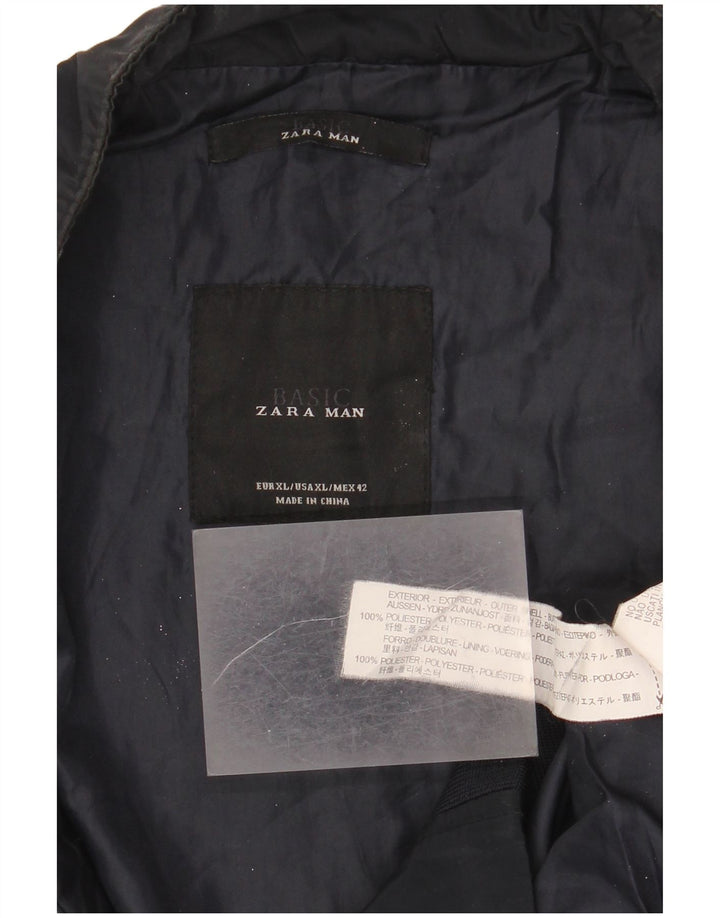 Zara Herre Bomber Jacket UK 42 XL Navy Blue Polyester