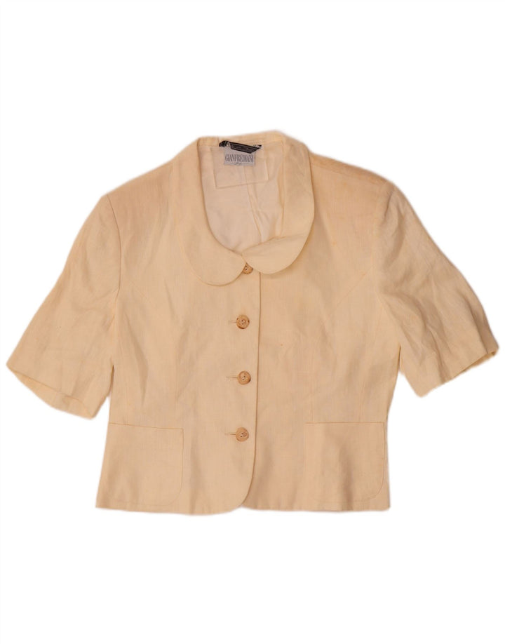 Gianfrediani Dame Kortærmet 4-knaps Blazer Jacket UK 16 Large Beige