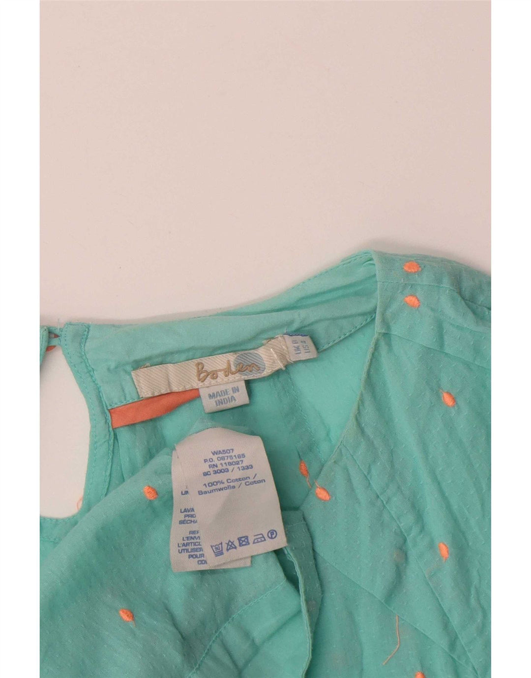 Boden Dame Bluse Top UK 8 Lille turkis plettet bomuld