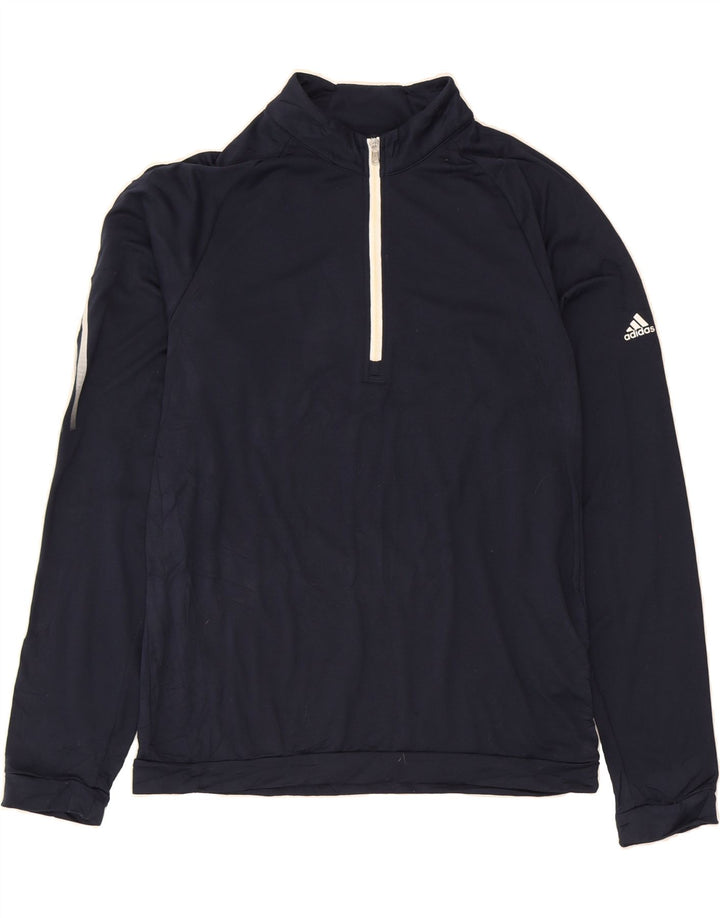 ADIDAS Mens Zip Neck Pullover Tracksuit Top Small Navy Blue Polyester Vintage Adidas and Second-Hand Adidas from Messina Hembry 