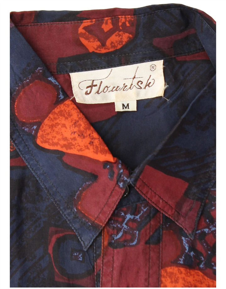 Vintage kortærmet herreskjorte Medium flerfarvet geometrisk silke