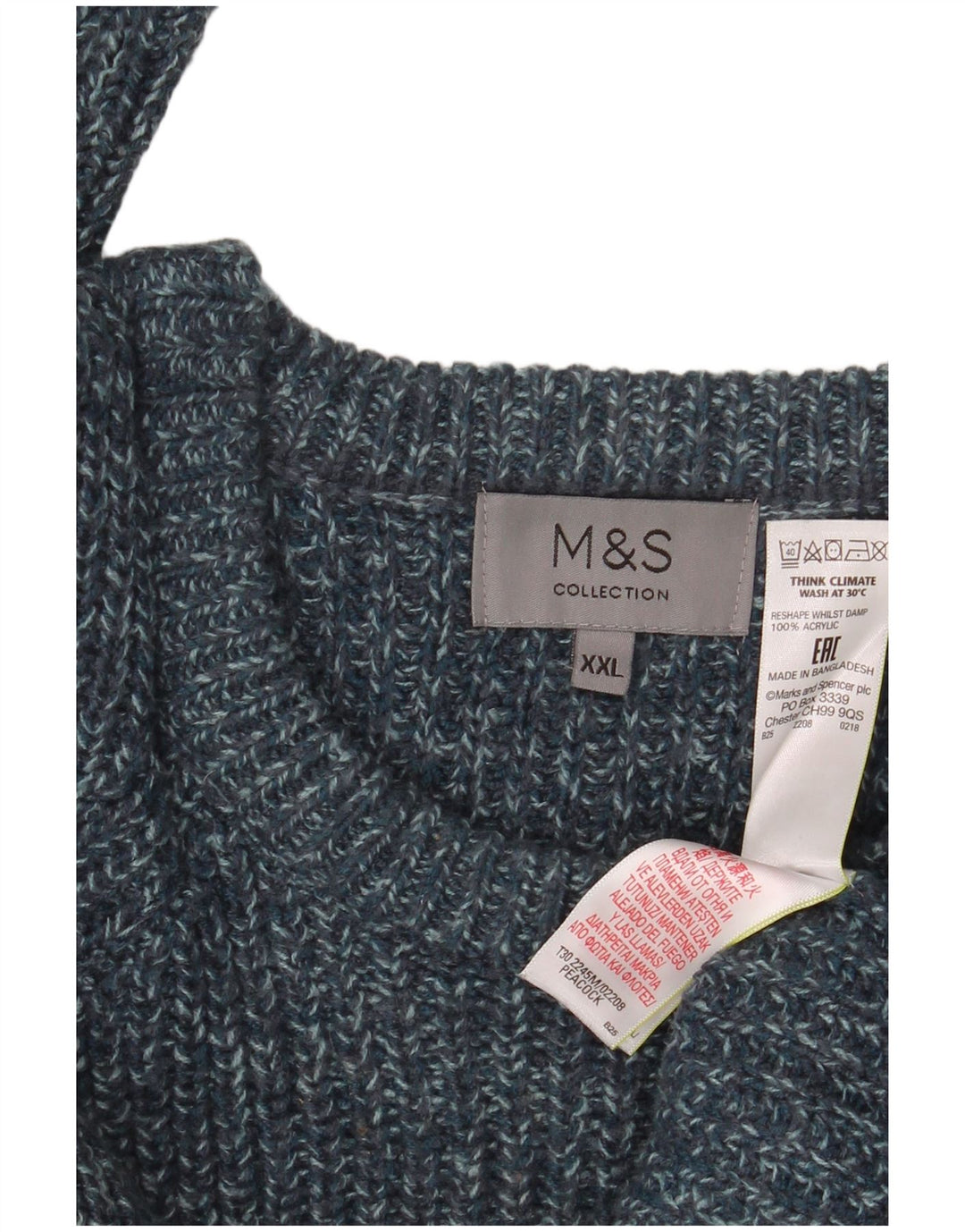 Marks & Spencer Herre Crew Neck Jumper Sweater 2XL Blå Flecked Acryl